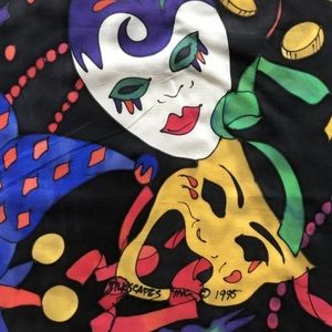 Vintage 90s signed Silk Scapes scarf Mardi Gras Halloween Carnival New Orleans